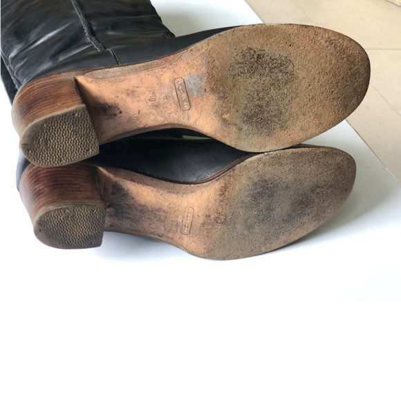 Black Coach Tall Leather Boot With Block Heel - Picture 5 of 9